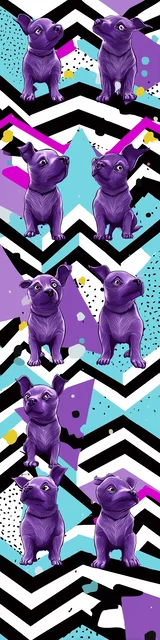 Free purple bookmark featuring funny dogs in a zigzag pattern